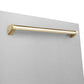 ZLINE Autograph Edition 24 in. Monument Series 3rd Rack Dishwasher with Auto Door Open Drying, 44dBa, Satin Stainless Steel Panel with Polished Gold Handle (DWMTZ-SN-24-G)