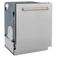 ZLINE Autograph Edition 24 in. Monument Series 3rd Rack Dishwasher with Auto Door Open Drying, 44dBa, Satin Stainless Steel Panel with Polished Gold Handle (DWMTZ-SN-24-G)