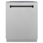 ZLINE Autograph Edition 24 in. Monument Series 3rd Rack Dishwasher with Auto Door Open Drying, 44dBa, Satin Stainless Steel Panel with Matte Black Handle (DWMTZ-SN-24-MB) main image.