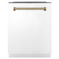 ZLINE Autograph Edition 30 in. Kitchen Package with Stainless Steel Dual Fuel Range with White Matte Door, Range Hood and Dishwasher with Champagne Bronze Accents (3AKP-RAWMRHDWM30-CB)