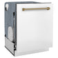 ZLINE Autograph Edition 24 in. Monument Series 3rd Rack Dishwasher with Auto Door Open Drying, 44dBa, White Matte Panel with Champagne Bronze Handle (DWMTZ-WM-24-CB)