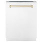 ZLINE Autograph Edition 36 in. Kitchen Package with Stainless Steel Dual Fuel Range with White Matte Door, Range Hood and Dishwasher with Polished Gold Accents (3AKP-RAWMRHDWM36-G)