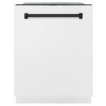 ZLINE Autograph Edition 24 in. Monument Series 3rd Rack Dishwasher with Auto Door Open Drying, 44dBa, White Matte Panel with Matte Black Handle (DWMTZ-WM-24-MB) main image.