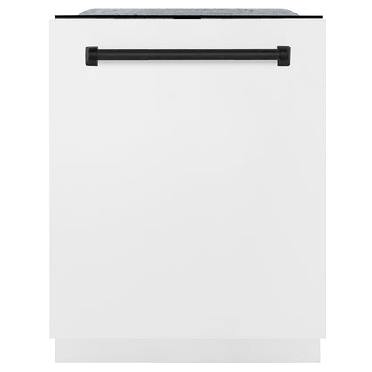 ZLINE Autograph Edition 24 in. Monument Series 3rd Rack Dishwasher with Auto Door Open Drying, 44dBa, White Matte Panel with Matte Black Handle (DWMTZ-WM-24-MB) main image.