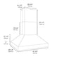 ZLINE Island Mount Outdoor Grill Hood with Size Options (GOi1) dimensional diagram.