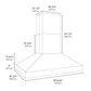 ZLINE Island Mount Outdoor Grill Hood with Size Options (GOi1) dimensional diagram.