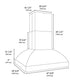 ZLINE Island Mount Outdoor Grill Hood with Size Options (GOi2) dimensional diagram.