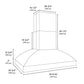 ZLINE Island Mount Outdoor Grill Hood with Size Options (GOi2) dimensional diagram.