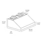 ZLINE Under Cabinet Outdoor Grill Hood with Size Options (GOU1) dimensional diagram.