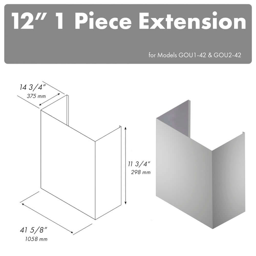 ZLINE 12 in. Chimney Extension for 42 in. Under Cabinet Outdoor Grill Hood (1PEXT-GOU42-12)