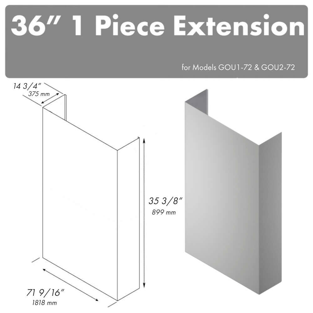 ZLINE 36 in. Chimney Extension for 72 in. Under Cabinet Outdoor Grill Hood (1PEXT-GOU72-36)