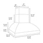 ZLINE Wall Mount Outdoor Grill Hood with Size Options (GOW2) dimensional diagram.