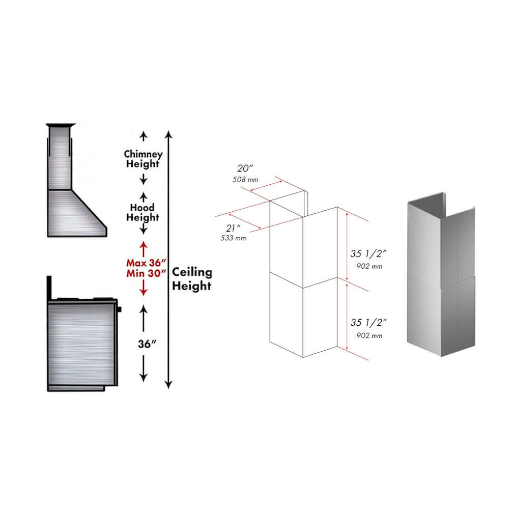 ZLINE 2 Piece 36 in. Chimney Extensions for Wall Mount Outdoor Grill Hood (2PEXT-GOW36)