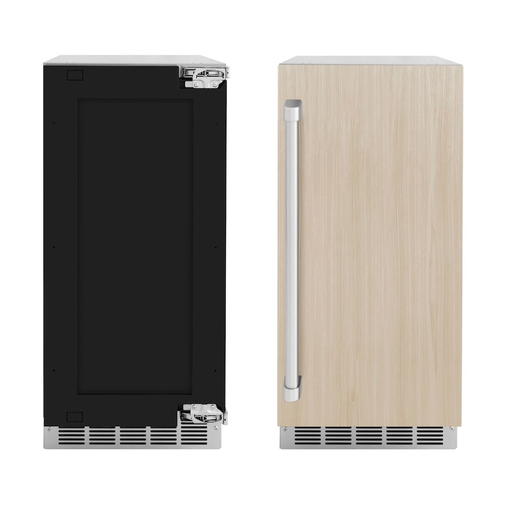 ZLINE 15 in. Touchstone Clear Cube Ice Maker with Drain Pump and Panel Ready Door (ICCDP-15) front, panel ready unit side-by-side unit with custom panels.
