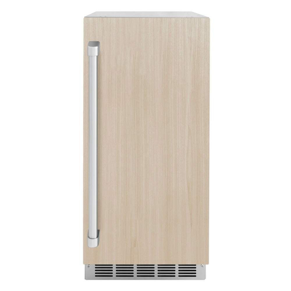 ZLINE 15 in. Touchstone Clear Cube Ice Maker with Drain Pump and Panel Ready Door (ICCDP-15) front, with custom panel.
