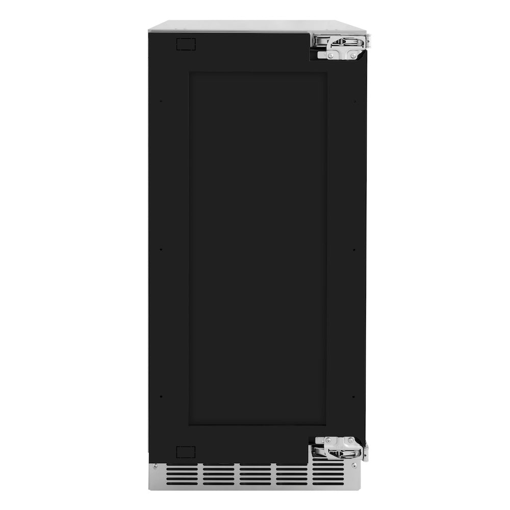 ZLINE Autograph Edition 15 in. Touchstone Clear Cube Ice Maker with Drain Pump and Panel Ready Door with Polished Gold Handle (ICCDPZ-15-G) front, no panel.