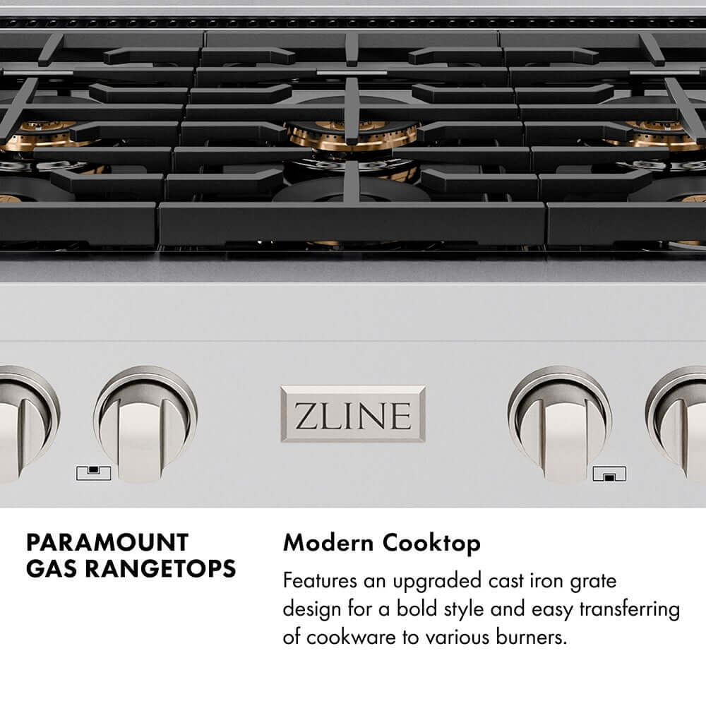ZLINE Autograph Edition 48 in. Paramount Gas Rangetop with 8 Burner DuoPro™ Cooktop in Black Stainless Steel and Champagne Bronze Accents (PSRTBZ-48-CB)