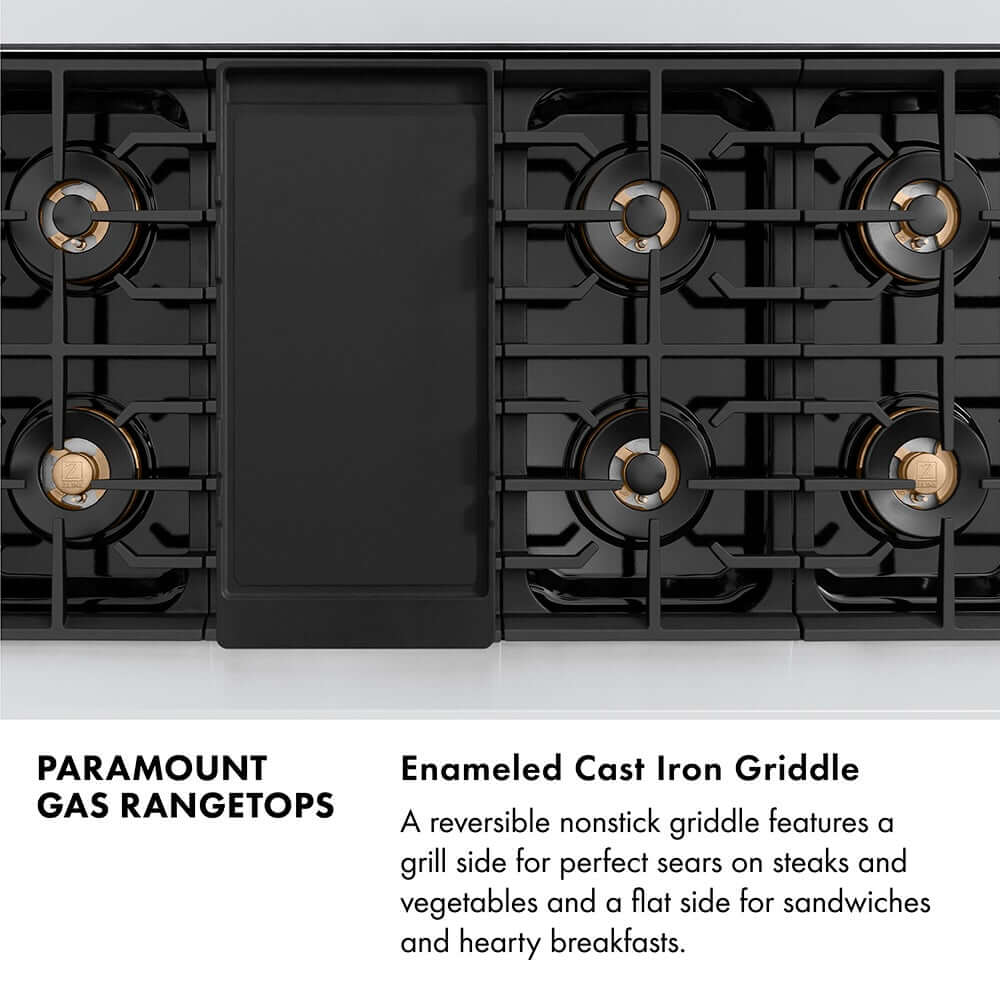 ZLINE Autograph Edition 48 in. Paramount Gas Rangetop with 8 Burner DuoPro™ Cooktop in Black Stainless Steel and Champagne Bronze Accents (PSRTBZ-48-CB)