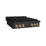 ZLINE Autograph Edition 36 in. Paramount Gas Rangetop with 6 Burners and Porcelain Cooktop in Black Stainless Steel with Polished Gold Accents, Open Box-Good Condition