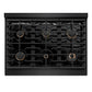 ZLINE Autograph Edition 36 in. Paramount Gas Rangetop with 6 Burners and Porcelain Cooktop in Black Stainless Steel with Polished Gold Accents, Open Box-Great Condition