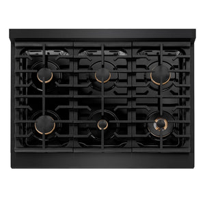 ZLINE Autograph Edition 36 in. Paramount Gas Rangetop with 6 Burners and Porcelain Cooktop in Black Stainless Steel with Polished Gold Accents, Open Box-Great Condition