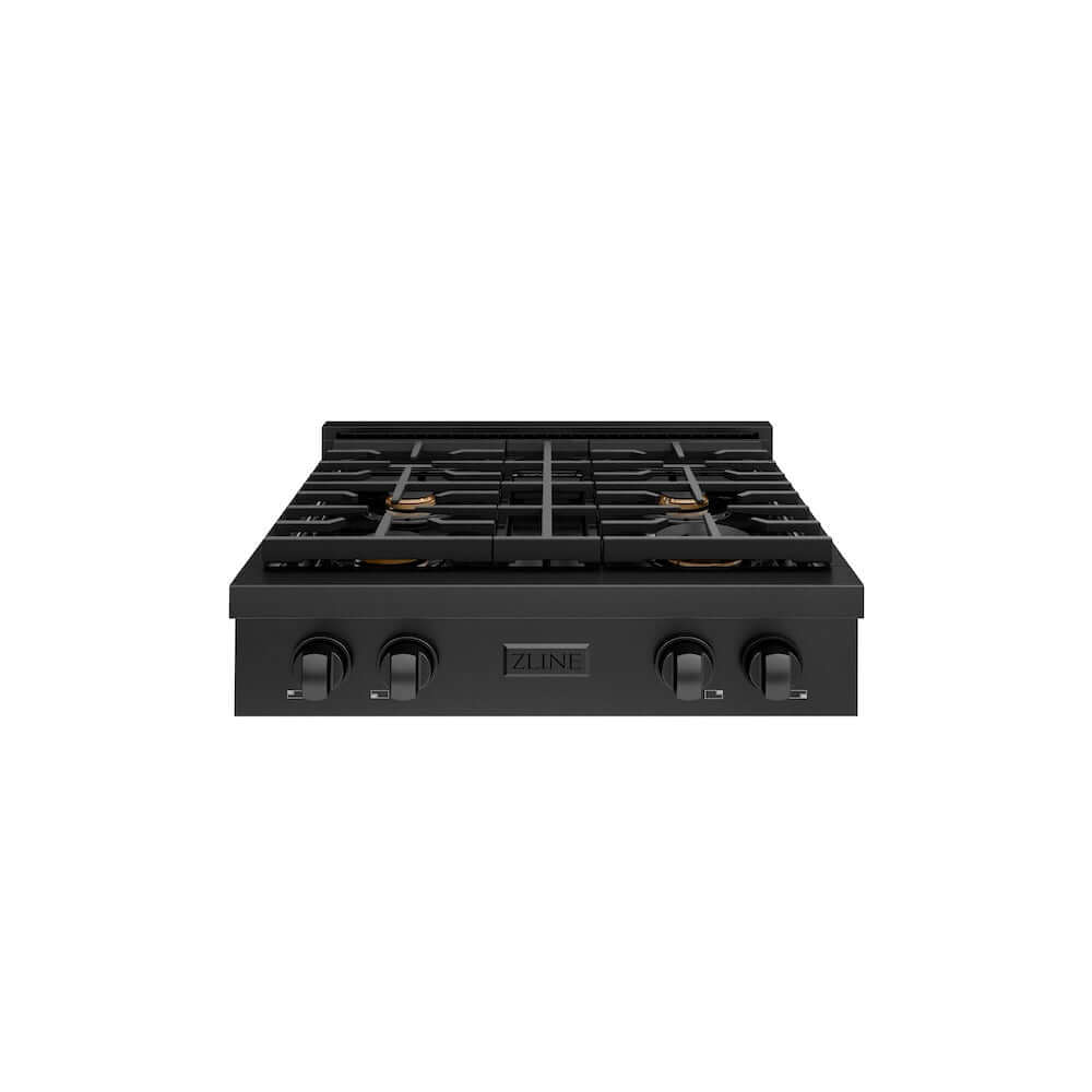 ZLINE 30 in. Paramount Gas Rangetop with 4 Brass Burners and Porcelain Cooktop in Black Stainless Steel (SRTB-BR-30) front.