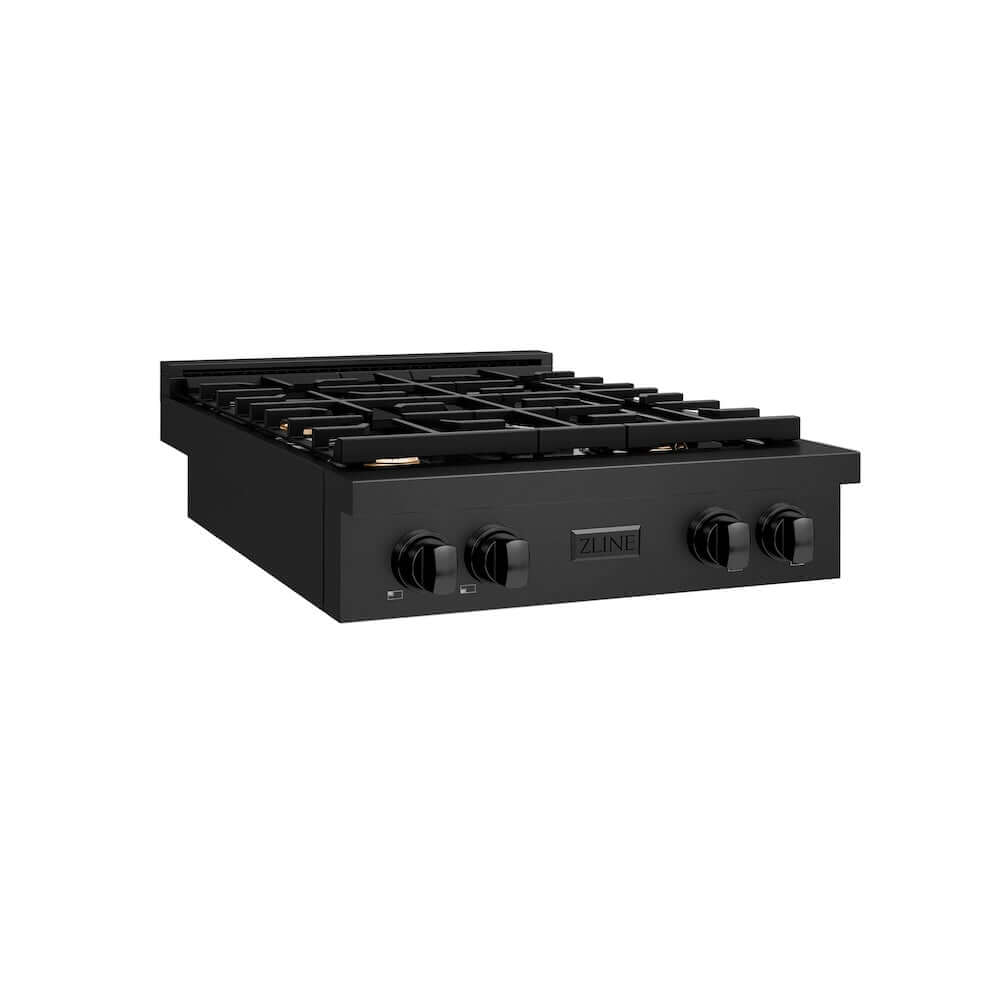 ZLINE 30 in. Paramount Gas Rangetop with 4 Brass Burners and Porcelain Cooktop in Black Stainless Steel (SRTB-BR-30) side.