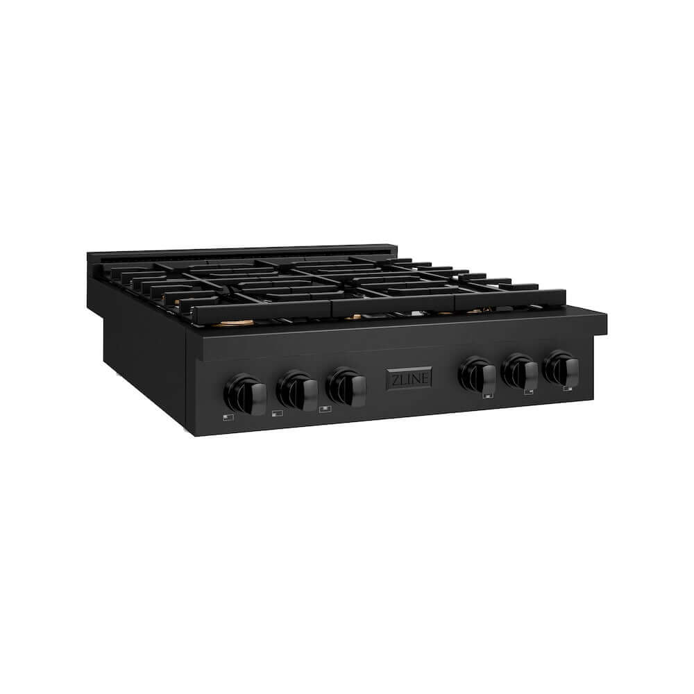 ZLINE 36 in. Paramount Gas Rangetop with 6 Brass Burners and Porcelain Cooktop in Black Stainless Steel (SRTB-BR-36) main image.
