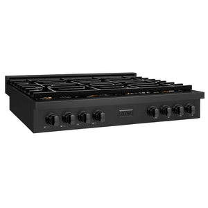 ZLINE 48 in. Paramount Gas Rangetop with 8 Brass Burners and Porcelain Cooktop in Black Stainless Steel (SRTB-BR-48) main image.