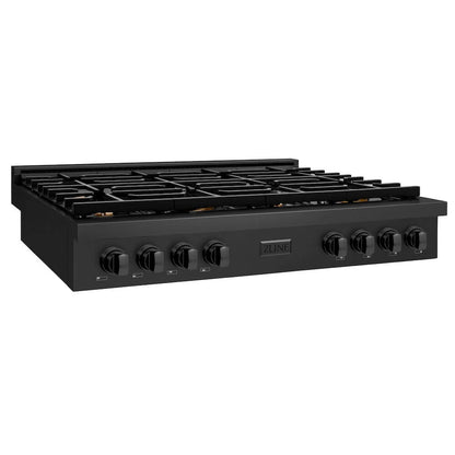 ZLINE 48 in. Paramount Gas Rangetop with 8 Brass Burners and Porcelain Cooktop in Black Stainless Steel (SRTB-BR-48) side.