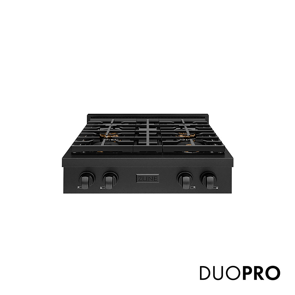 ZLINE 30 in. Paramount Gas Rangetop with 4 Burner DuoPro™ Cooktop in Black Stainless Steel, Open Box-Good Condition