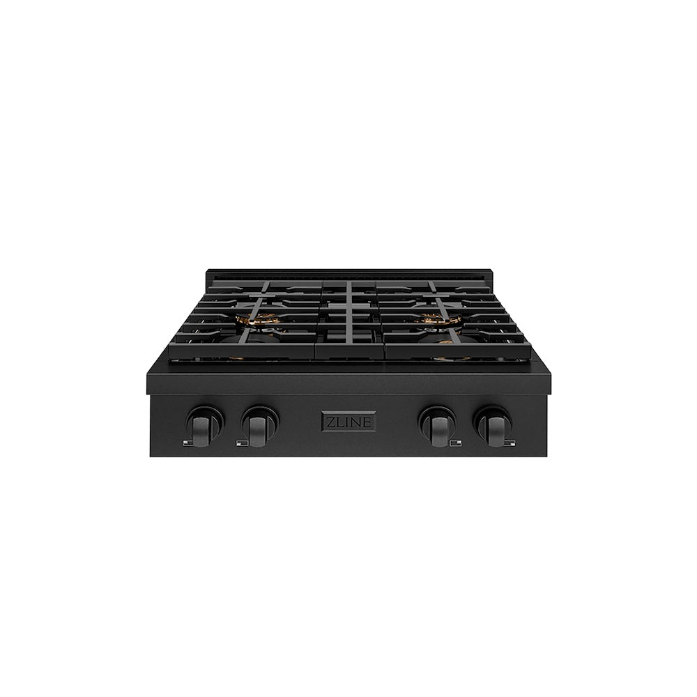 ZLINE 30 in. Paramount Gas Rangetop with 4 Burner DuoPro™ Cooktop in Black Stainless Steel (PSRTB-30) front.