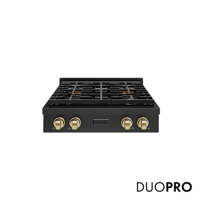 ZLINE Autograph Edition 30 in. Paramount Gas Rangetop with 4 Burner DuoPro™ Cooktop in Black Stainless Steel and Champagne Bronze Accents, Open Box-Great Condition