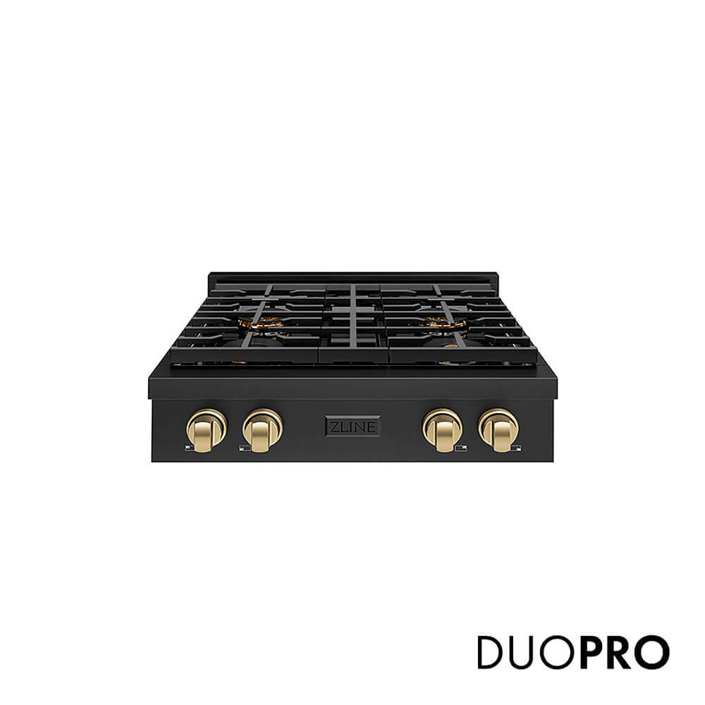 ZLINE Autograph Edition 30 in. Paramount Gas Rangetop with 4 Burner DuoPro™ Cooktop in Black Stainless Steel and Champagne Bronze Accents, Open Box-Good Condition