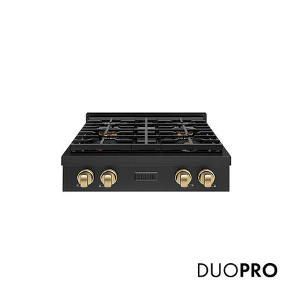 ZLINE Autograph Edition 30 in. Paramount Gas Rangetop with 4 Burner DuoPro™ Cooktop in Black Stainless Steel and Champagne Bronze Accents, Open Box-Good Condition
