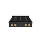 ZLINE Autograph Edition 30 in. Paramount Gas Rangetop with 4 Burner DuoPro™ Cooktop in Black Stainless Steel and Champagne Bronze Accents (PSRTBZ-30-CB) front.
