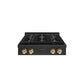 ZLINE Autograph Edition 30 in. Paramount Gas Rangetop with 4 Burner DuoPro™ Cooktop in Black Stainless Steel and Polished Gold Accents (PSRTBZ-30-G) front.