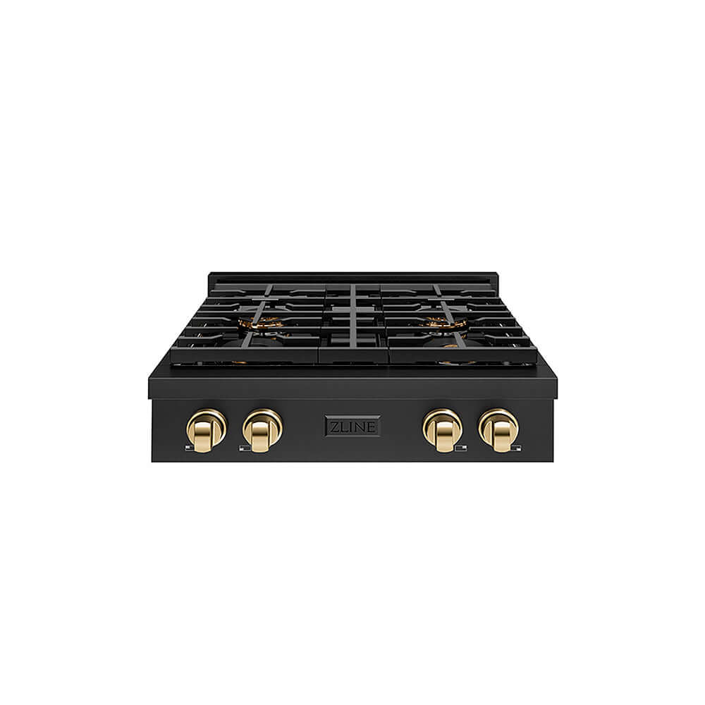 ZLINE Autograph Edition 30 in. Paramount Gas Rangetop with 4 Burner DuoPro™ Cooktop in Black Stainless Steel and Polished Gold Accents, Open Box-Good Condition