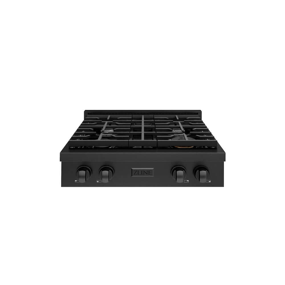 ZLINE 30 in. Paramount Gas Rangetop with 4 Burners and Porcelain Cooktop in Black Stainless Steel (SRTB-30) front.