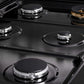 ZLINE 36 in. Paramount Gas Rangetop with 6 Burners and Porcelain Cooktop in Black Stainless Steel (SRTB-36) close-up detail, black porcelain cooktop without grates.