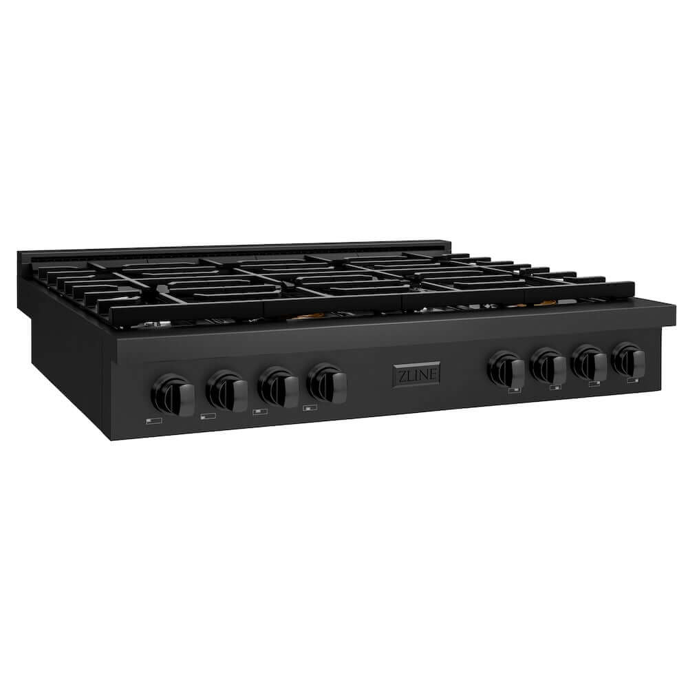 ZLINE 48 in. Paramount Gas Rangetop with 8 Burners and Porcelain Cooktop in Black Stainless Steel (SRTB-48) main image.