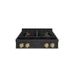 ZLINE 30 in. Autograph Edition Paramount Gas Rangetop with 4 Burners and Porcelain Cooktop in Black Stainless Steel with Champagne Bronze Accents (SRTBZ-30-CB) front.