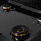 ZLINE 30 in. Autograph Edition Paramount Gas Rangetop with 4 Burners and Porcelain Cooktop in Black Stainless Steel with Champagne Bronze Accents (SRTBZ-30-CB) close-up detail, black porcelain cooktop without grates.