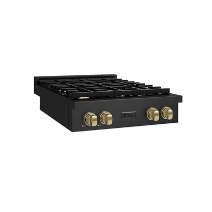 ZLINE 30 in. Autograph Edition Paramount Gas Rangetop with 4 Burners and Porcelain Cooktop in Black Stainless Steel with Champagne Bronze Accents (SRTBZ-30-CB) side.