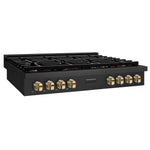 ZLINE 48 in. Autograph Edition Paramount Gas Rangetop with 8 Burners and Porcelain Cooktop in Black Stainless Steel with Polished Gold Accents, Open Box-Good Condition