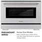 Paramount Series Infographic. Image: Oven door window. Text: Horizon Oven Window. Keep a watchful eye on dishes with an oven door design that boasts an expansive viewing window.