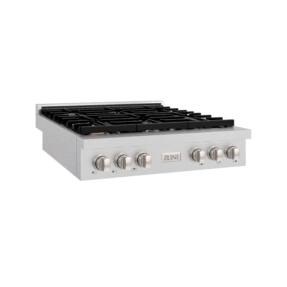 ZLINE 36 in. Paramount Gas Rangetop with 6 Brass Burners and Porcelain Cooktop in Satin Stainless Steel (SRTS-BR-36) main image.