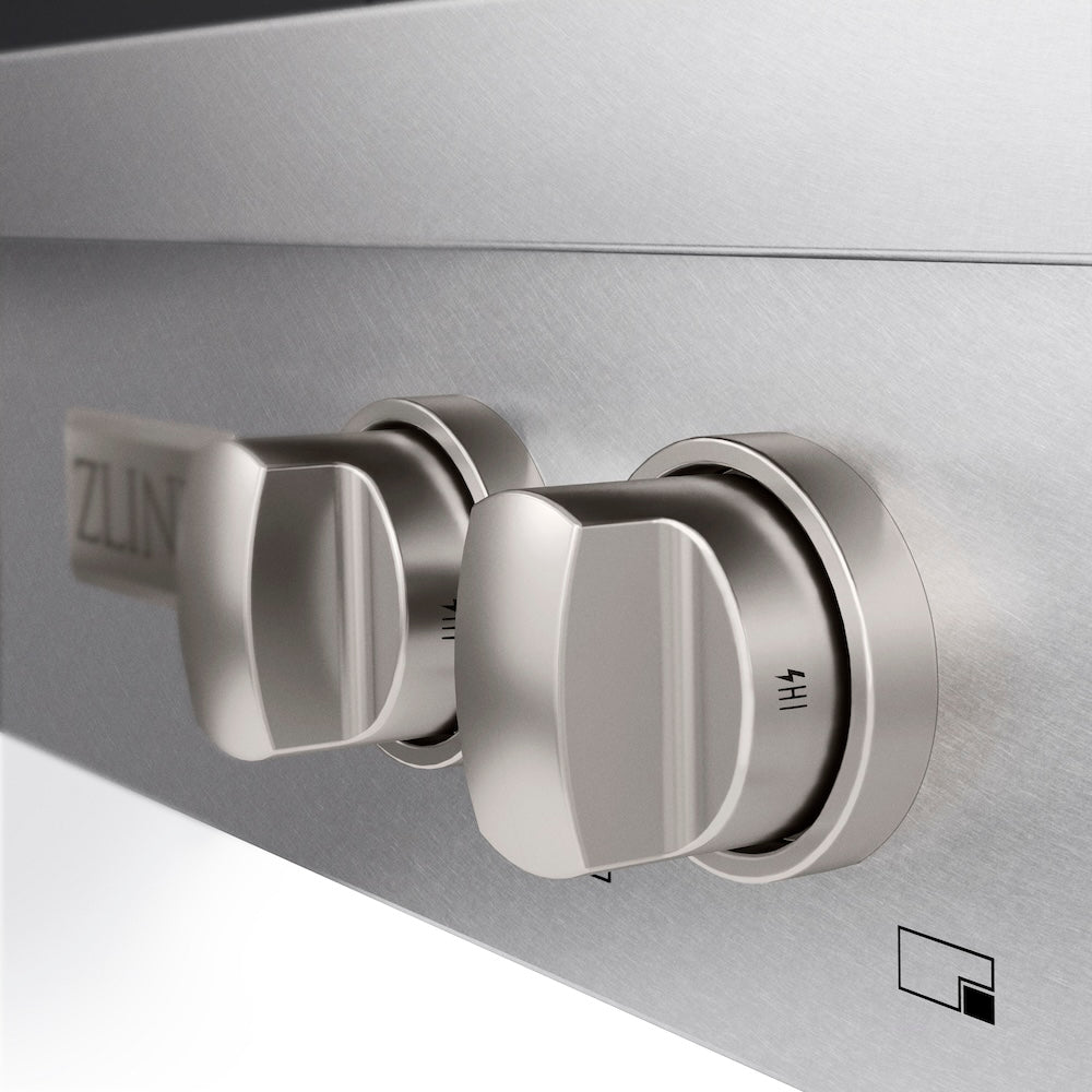 ZLINE 30 in. Paramount Gas Rangetop with 4 Burners and Porcelain Cooktop in Satin Stainless Steel (SRTS-30) cooktop control knob.
