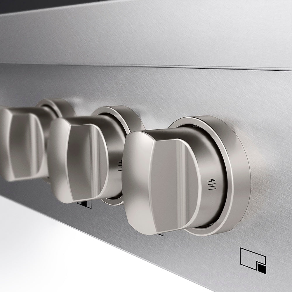ZLINE 36 in. Paramount Gas Rangetop with 6 Burner DuoPro™ Cooktop in Satin Stainless Steel (PSRTS-36) control knobs.
