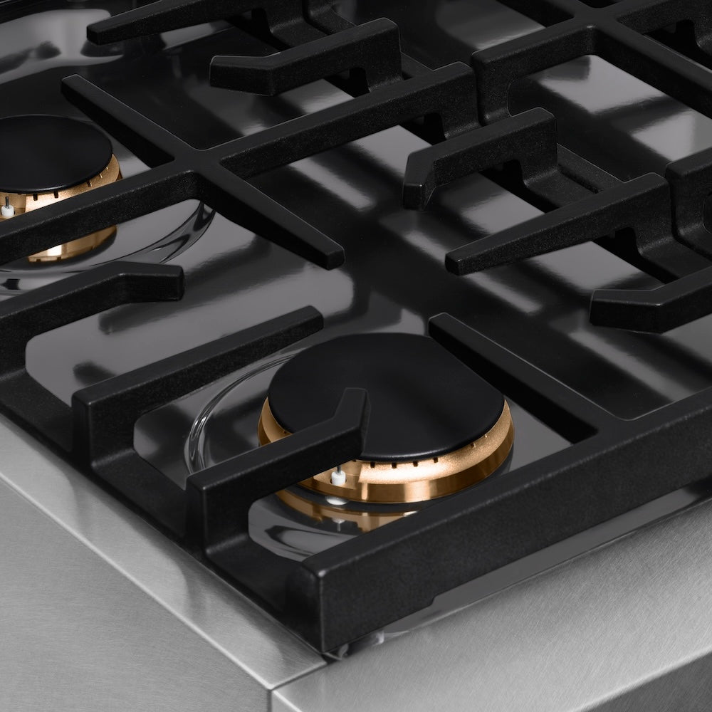 ZLINE Autograph Edition 30 in. Paramount Gas Rangetop with 4 Burners and Porcelain Cooktop in Satin Stainless Steel with Champagne Bronze Accents (SRTSZ-30-CB)